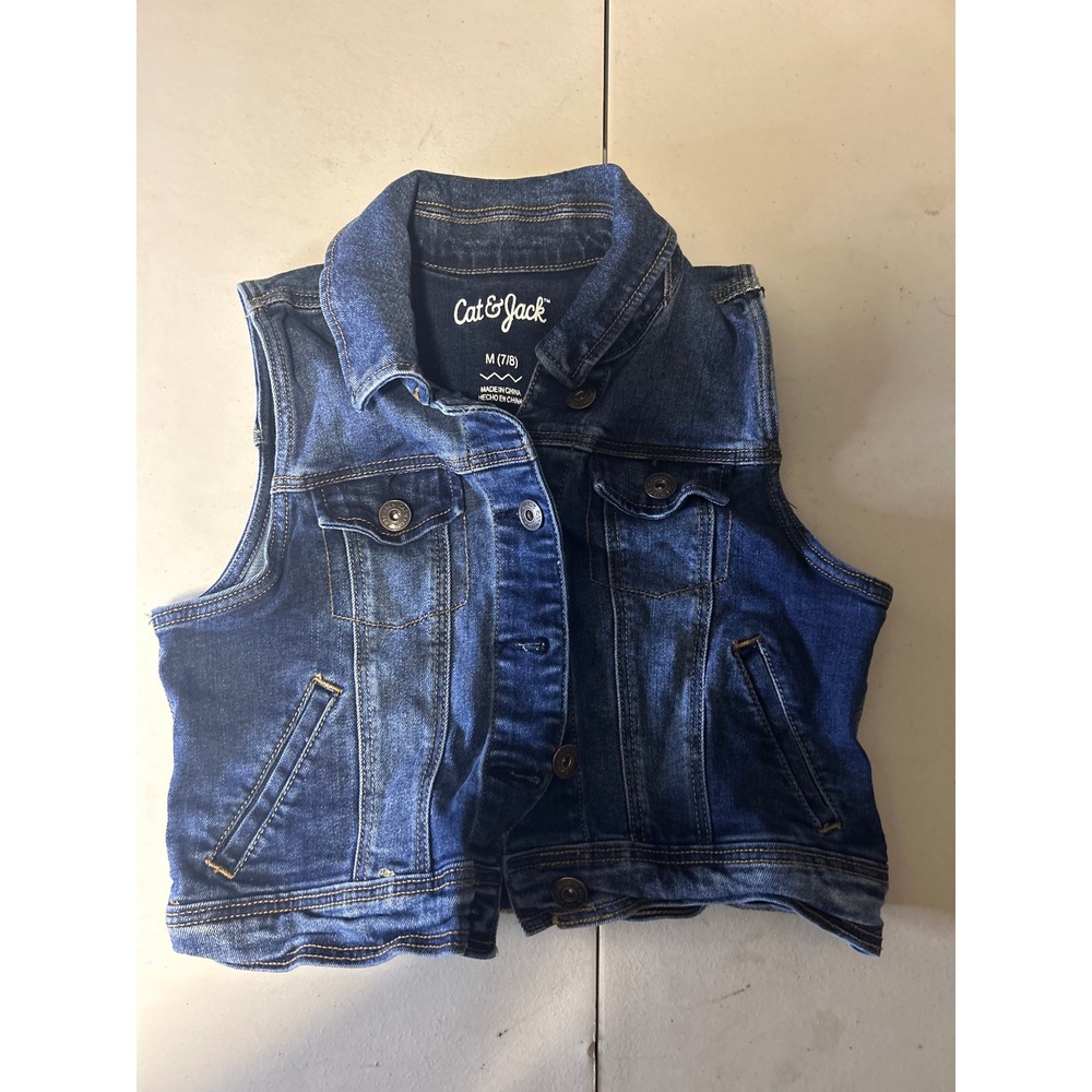 Cat & Jack Denim Vest Kids Size M 7/8 Blue Button Down Trucker Western Style